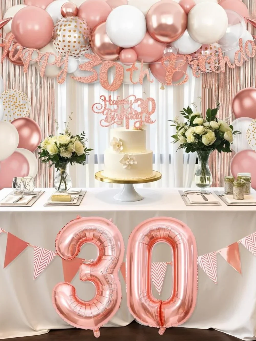 30th Birthday Rose Gold Balloon Arch Kit Blush Pink Party Decorations